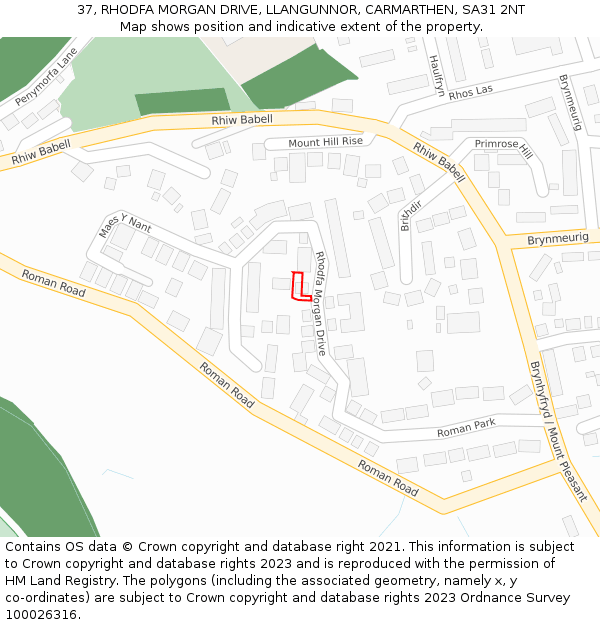 37, RHODFA MORGAN DRIVE, LLANGUNNOR, CARMARTHEN, SA31 2NT: Location map and indicative extent of plot