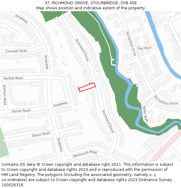 37, RICHMOND GROVE, STOURBRIDGE, DY8 4SE: Location map and indicative extent of plot