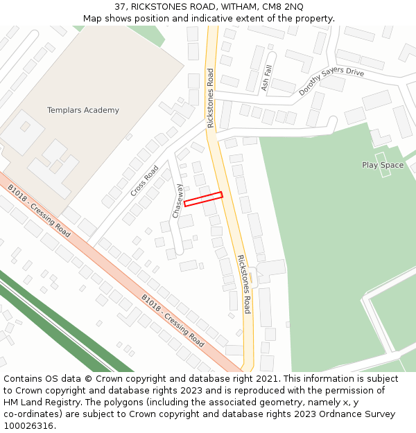 37, RICKSTONES ROAD, WITHAM, CM8 2NQ: Location map and indicative extent of plot