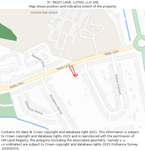 37, RIDDY LANE, LUTON, LU3 2AE: Location map and indicative extent of plot