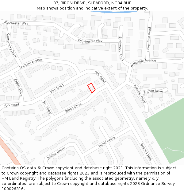 37, RIPON DRIVE, SLEAFORD, NG34 8UF: Location map and indicative extent of plot