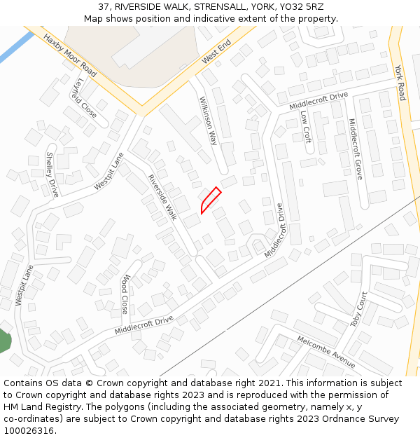 37, RIVERSIDE WALK, STRENSALL, YORK, YO32 5RZ: Location map and indicative extent of plot