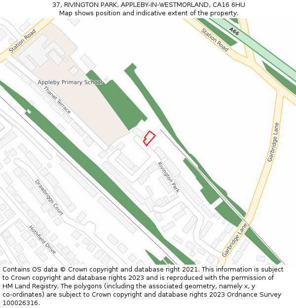 37, RIVINGTON PARK, APPLEBY-IN-WESTMORLAND, CA16 6HU: Location map and indicative extent of plot