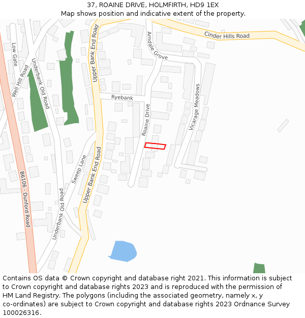 37, ROAINE DRIVE, HOLMFIRTH, HD9 1EX: Location map and indicative extent of plot