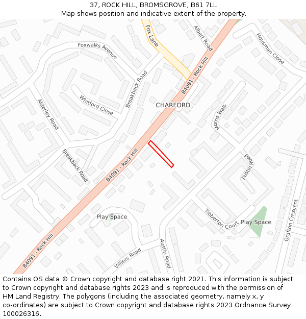 37, ROCK HILL, BROMSGROVE, B61 7LL: Location map and indicative extent of plot