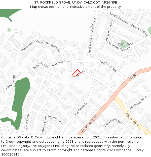 37, ROCKFIELD GROVE, UNDY, CALDICOT, NP26 3FB: Location map and indicative extent of plot