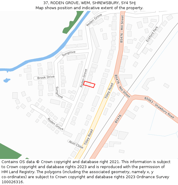 37, RODEN GROVE, WEM, SHREWSBURY, SY4 5HJ: Location map and indicative extent of plot