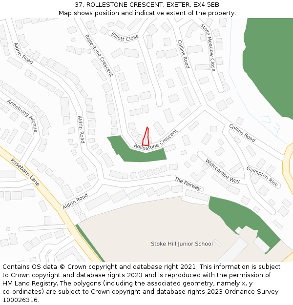 37, ROLLESTONE CRESCENT, EXETER, EX4 5EB: Location map and indicative extent of plot