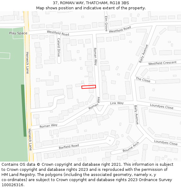 37, ROMAN WAY, THATCHAM, RG18 3BS: Location map and indicative extent of plot