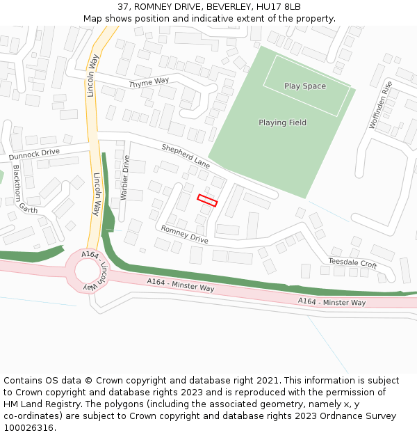 37, ROMNEY DRIVE, BEVERLEY, HU17 8LB: Location map and indicative extent of plot