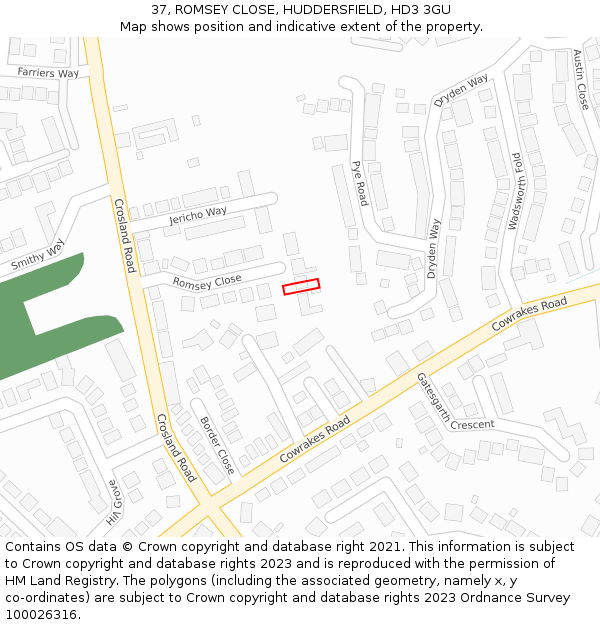 37, ROMSEY CLOSE, HUDDERSFIELD, HD3 3GU: Location map and indicative extent of plot