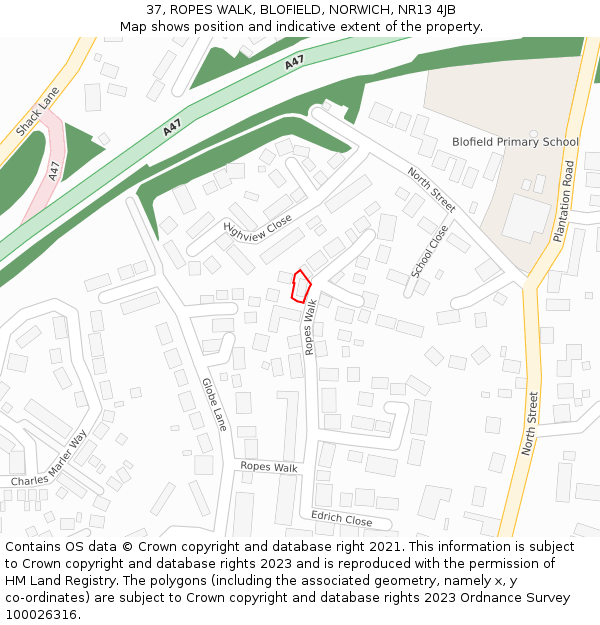 37, ROPES WALK, BLOFIELD, NORWICH, NR13 4JB: Location map and indicative extent of plot