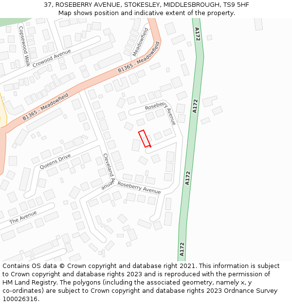 37, ROSEBERRY AVENUE, STOKESLEY, MIDDLESBROUGH, TS9 5HF: Location map and indicative extent of plot