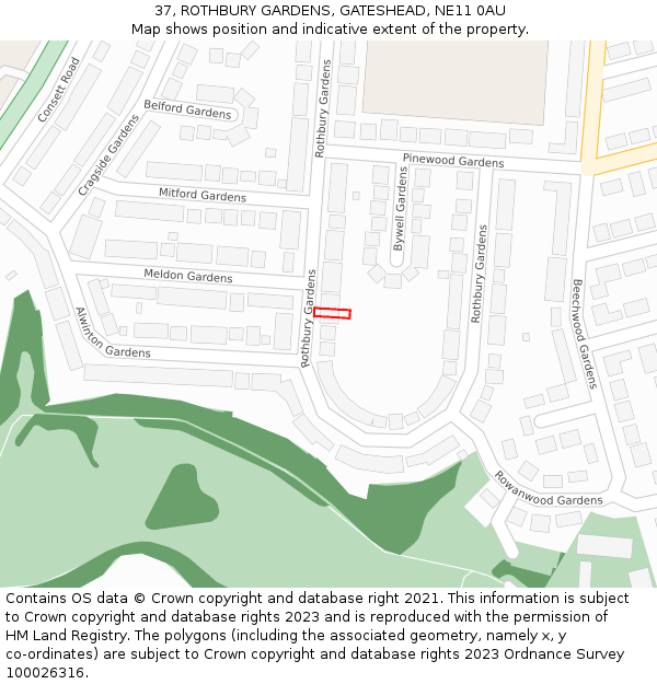 37, ROTHBURY GARDENS, GATESHEAD, NE11 0AU: Location map and indicative extent of plot