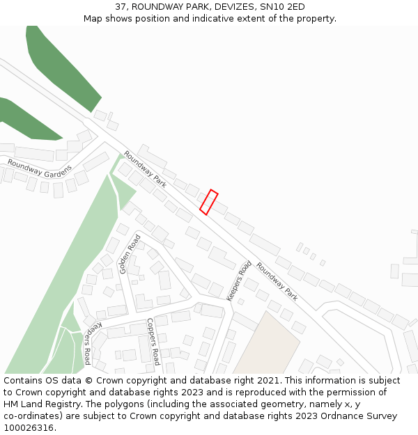37, ROUNDWAY PARK, DEVIZES, SN10 2ED: Location map and indicative extent of plot