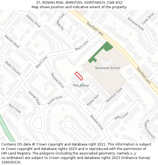 37, ROWAN RISE, BARNTON, NORTHWICH, CW8 4NZ: Location map and indicative extent of plot