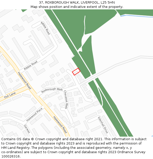 37, ROXBOROUGH WALK, LIVERPOOL, L25 5HN: Location map and indicative extent of plot