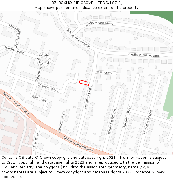 37, ROXHOLME GROVE, LEEDS, LS7 4JJ: Location map and indicative extent of plot