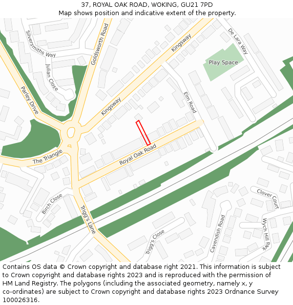 37, ROYAL OAK ROAD, WOKING, GU21 7PD: Location map and indicative extent of plot