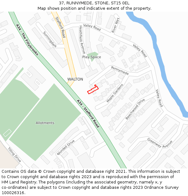 37, RUNNYMEDE, STONE, ST15 0EL: Location map and indicative extent of plot