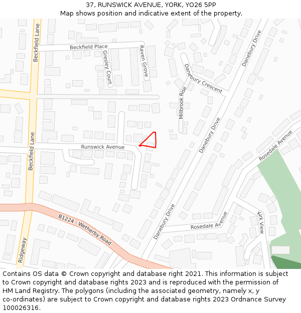 37, RUNSWICK AVENUE, YORK, YO26 5PP: Location map and indicative extent of plot