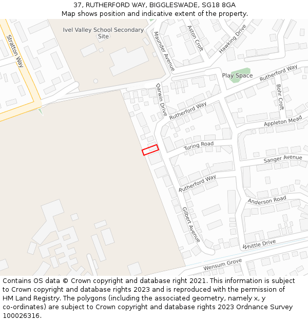 37, RUTHERFORD WAY, BIGGLESWADE, SG18 8GA: Location map and indicative extent of plot