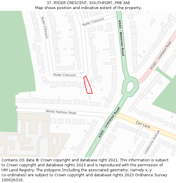 37, RYDER CRESCENT, SOUTHPORT, PR8 3AE: Location map and indicative extent of plot