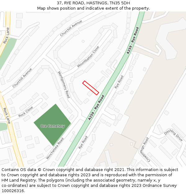 37, RYE ROAD, HASTINGS, TN35 5DH: Location map and indicative extent of plot