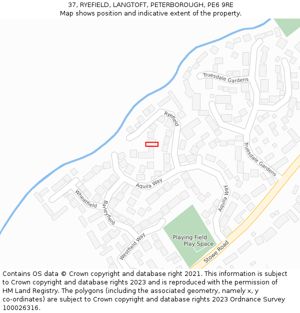 37, RYEFIELD, LANGTOFT, PETERBOROUGH, PE6 9RE: Location map and indicative extent of plot