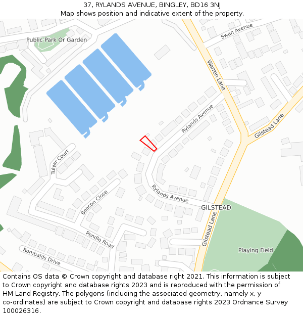 37, RYLANDS AVENUE, BINGLEY, BD16 3NJ: Location map and indicative extent of plot