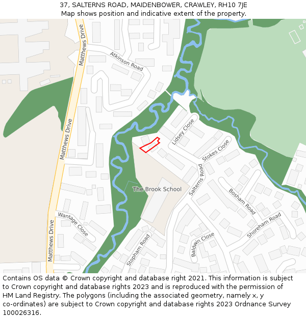 37, SALTERNS ROAD, MAIDENBOWER, CRAWLEY, RH10 7JE: Location map and indicative extent of plot