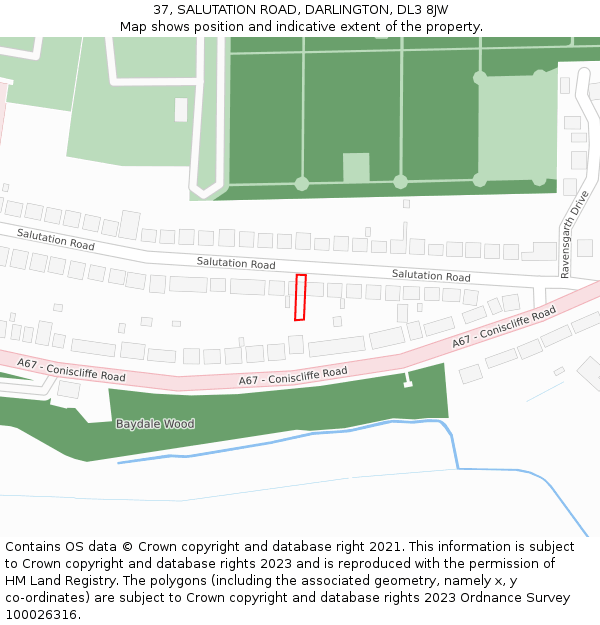 37, SALUTATION ROAD, DARLINGTON, DL3 8JW: Location map and indicative extent of plot