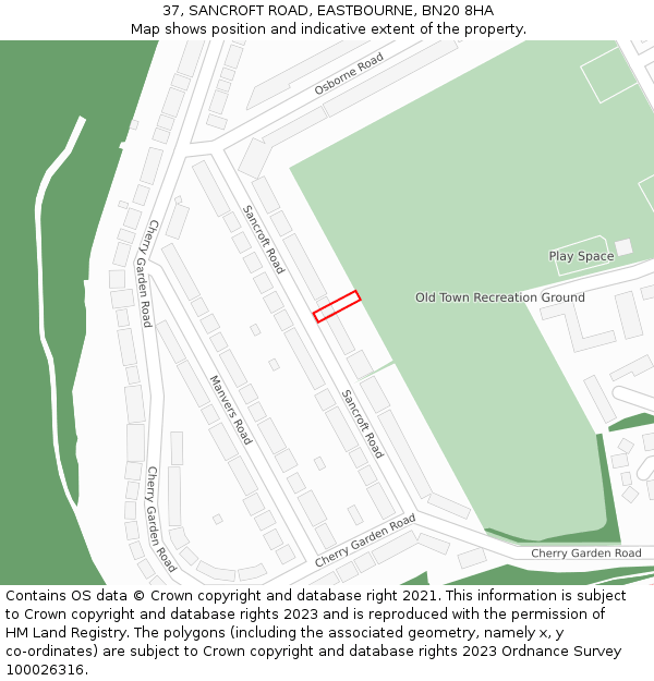 37, SANCROFT ROAD, EASTBOURNE, BN20 8HA: Location map and indicative extent of plot