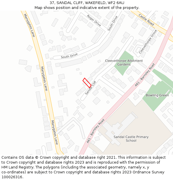 37, SANDAL CLIFF, WAKEFIELD, WF2 6AU: Location map and indicative extent of plot