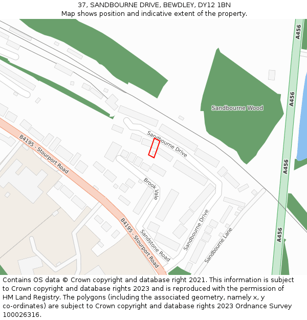 37, SANDBOURNE DRIVE, BEWDLEY, DY12 1BN: Location map and indicative extent of plot