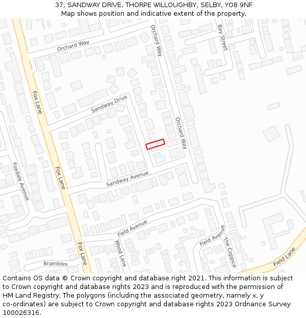 37, SANDWAY DRIVE, THORPE WILLOUGHBY, SELBY, YO8 9NF: Location map and indicative extent of plot