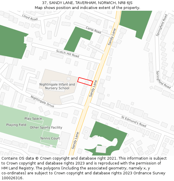 37, SANDY LANE, TAVERHAM, NORWICH, NR8 6JS: Location map and indicative extent of plot