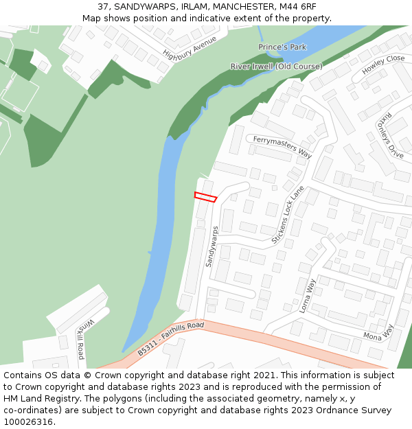 37, SANDYWARPS, IRLAM, MANCHESTER, M44 6RF: Location map and indicative extent of plot