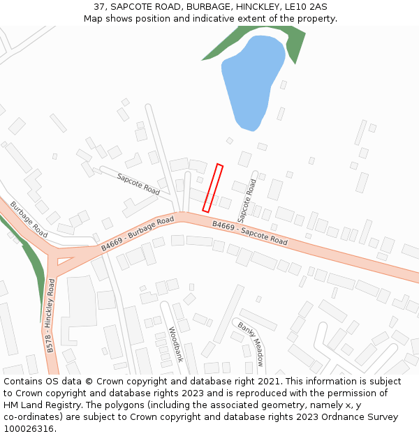 37, SAPCOTE ROAD, BURBAGE, HINCKLEY, LE10 2AS: Location map and indicative extent of plot