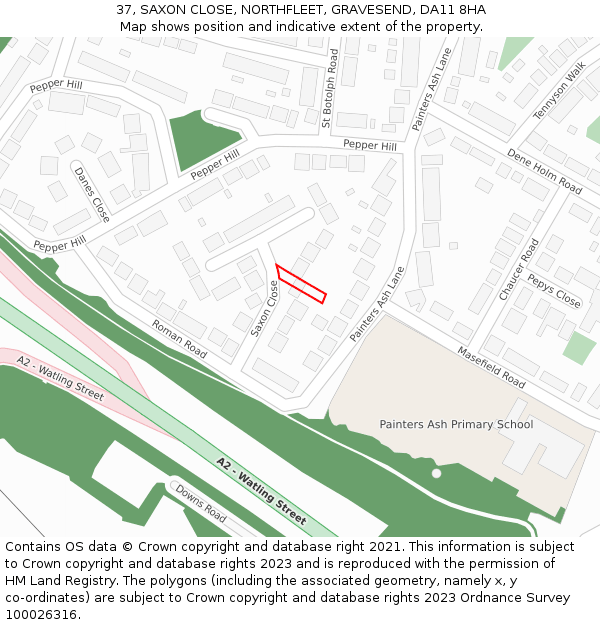 37, SAXON CLOSE, NORTHFLEET, GRAVESEND, DA11 8HA: Location map and indicative extent of plot