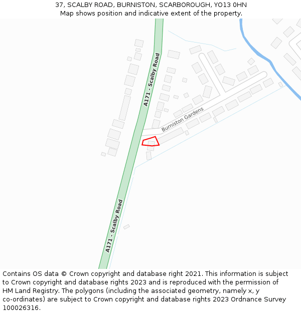 37, SCALBY ROAD, BURNISTON, SCARBOROUGH, YO13 0HN: Location map and indicative extent of plot