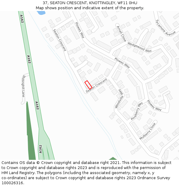 37, SEATON CRESCENT, KNOTTINGLEY, WF11 0HU: Location map and indicative extent of plot