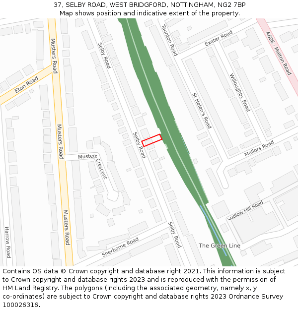 37, SELBY ROAD, WEST BRIDGFORD, NOTTINGHAM, NG2 7BP: Location map and indicative extent of plot