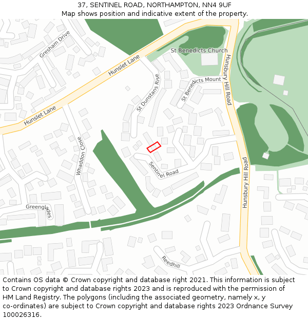 37, SENTINEL ROAD, NORTHAMPTON, NN4 9UF: Location map and indicative extent of plot