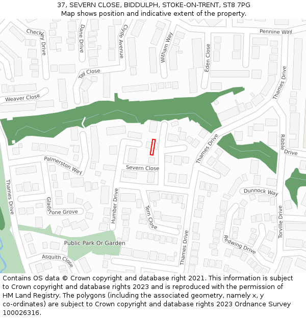 37, SEVERN CLOSE, BIDDULPH, STOKE-ON-TRENT, ST8 7PG: Location map and indicative extent of plot