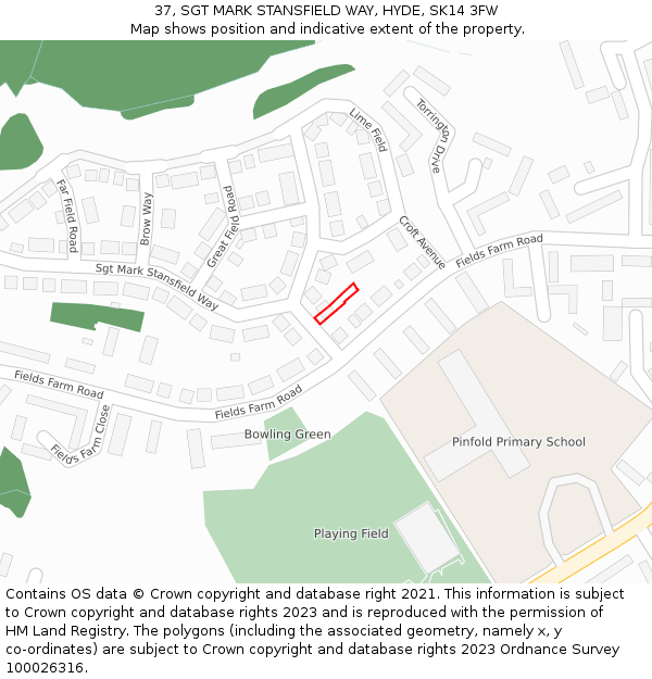 37, SGT MARK STANSFIELD WAY, HYDE, SK14 3FW: Location map and indicative extent of plot