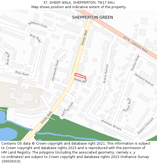 37, SHEEP WALK, SHEPPERTON, TW17 0AU: Location map and indicative extent of plot