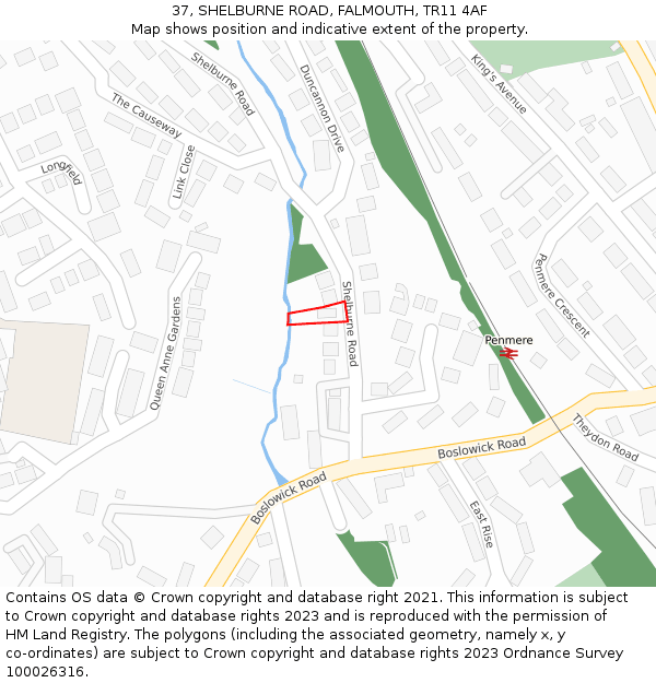 37, SHELBURNE ROAD, FALMOUTH, TR11 4AF: Location map and indicative extent of plot