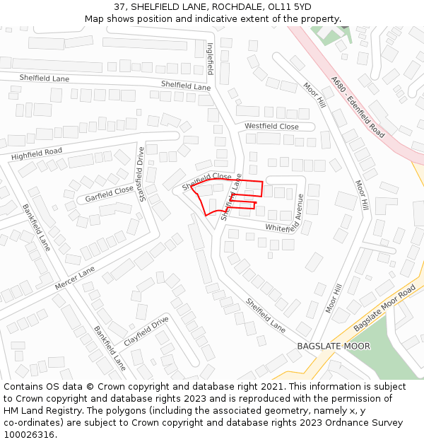 37, SHELFIELD LANE, ROCHDALE, OL11 5YD: Location map and indicative extent of plot