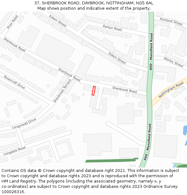 37, SHERBROOK ROAD, DAYBROOK, NOTTINGHAM, NG5 6AL: Location map and indicative extent of plot